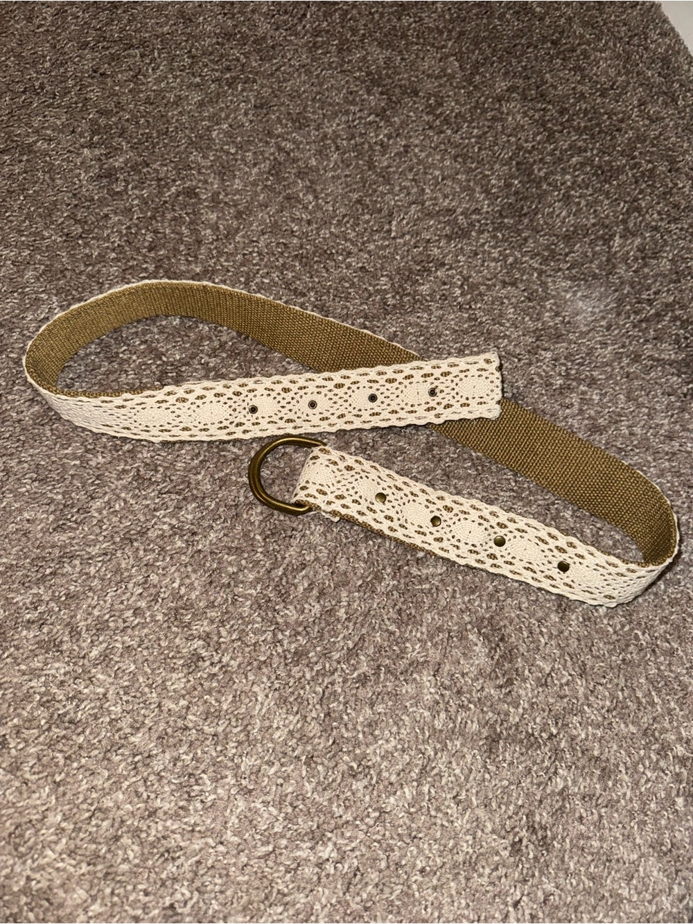 Y2K Cream Crochet Style Lace D-Ring Belt